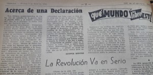 Diario Tribuna, entre otroa títulos: "La revolución va en serio".